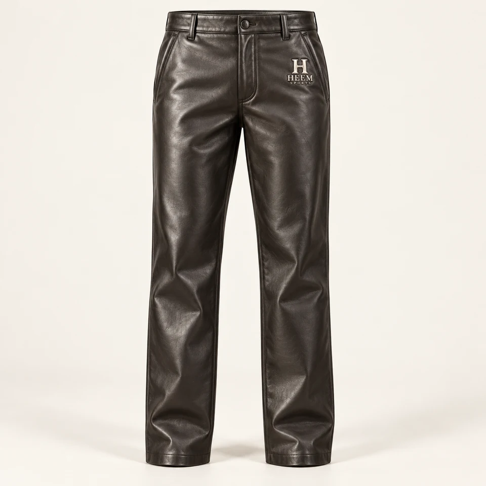 Leather trousers — illustrative HEEM SPORTS branded product concept