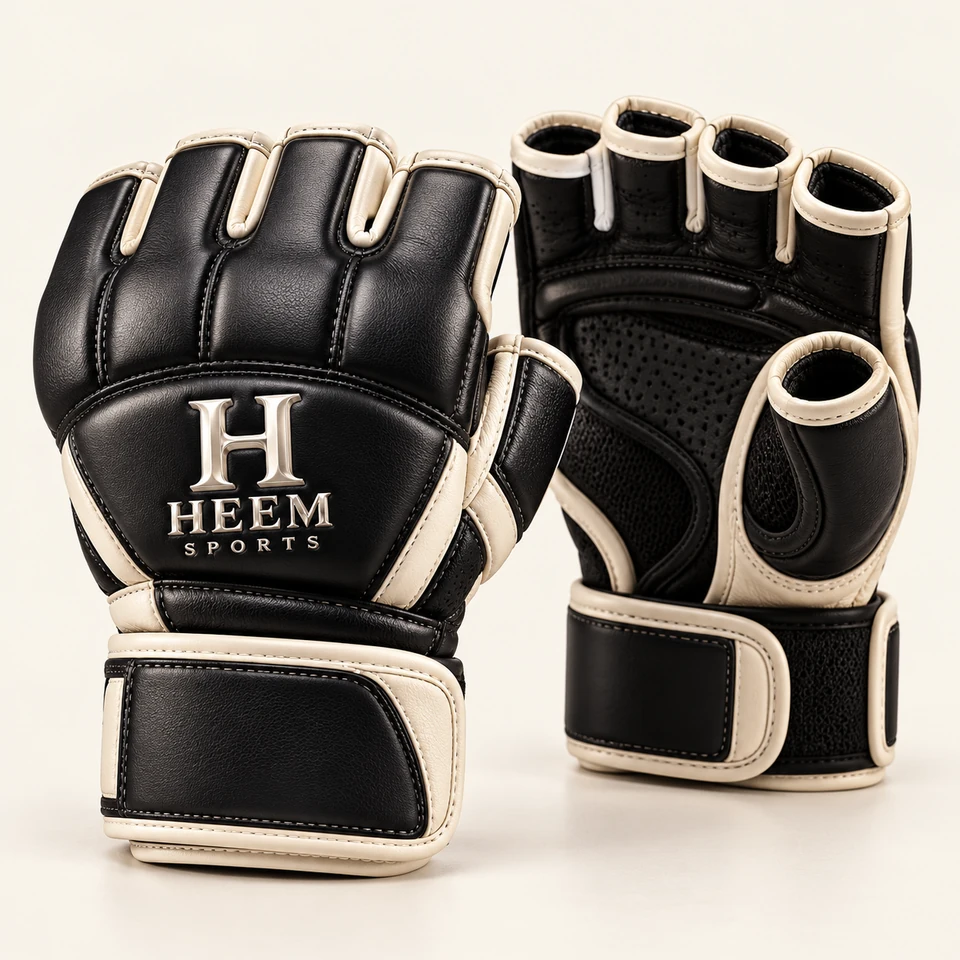MMA gloves — illustrative HEEM SPORTS branded product concept